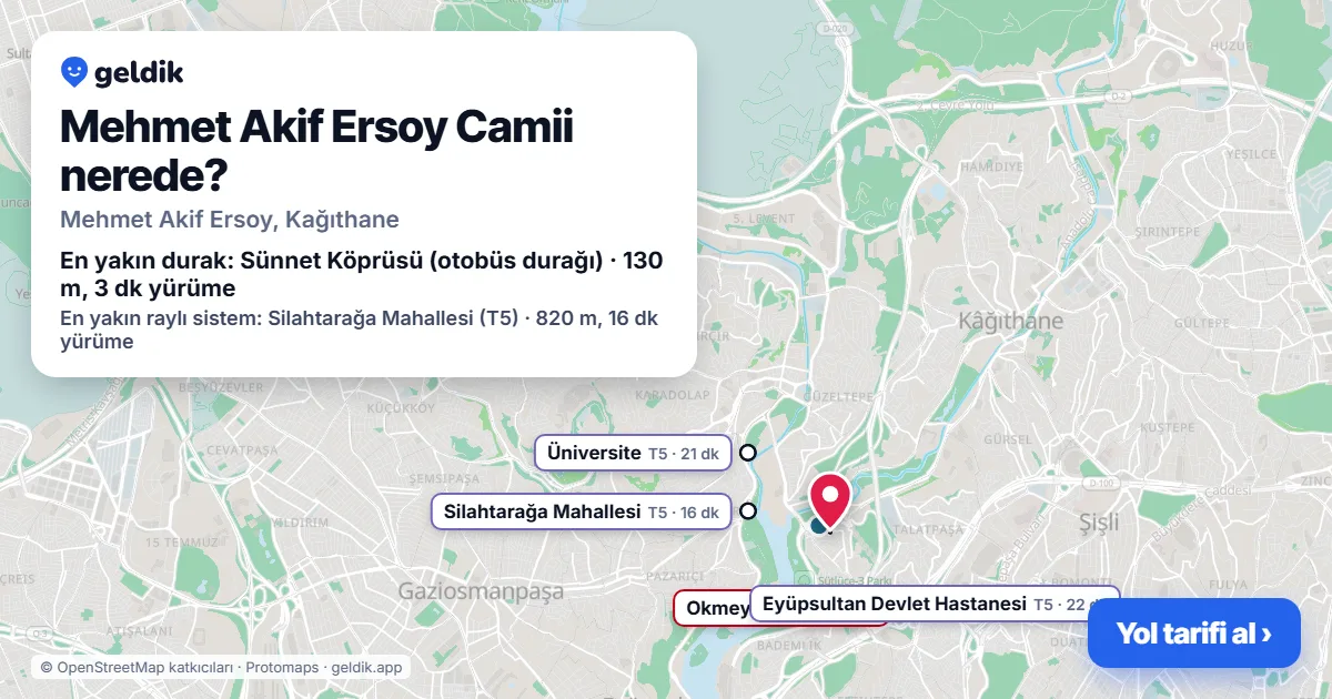 Mehmet Akif Ersoy Camii nerede: haritada konumu ve en yakın duraklar, yürüme süreleriyle