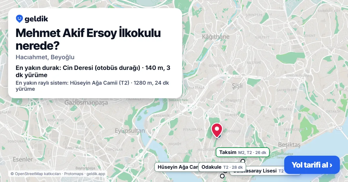 Mehmet Akif Ersoy İlkokulu nerede: haritada konumu ve en yakın duraklar, yürüme süreleriyle
