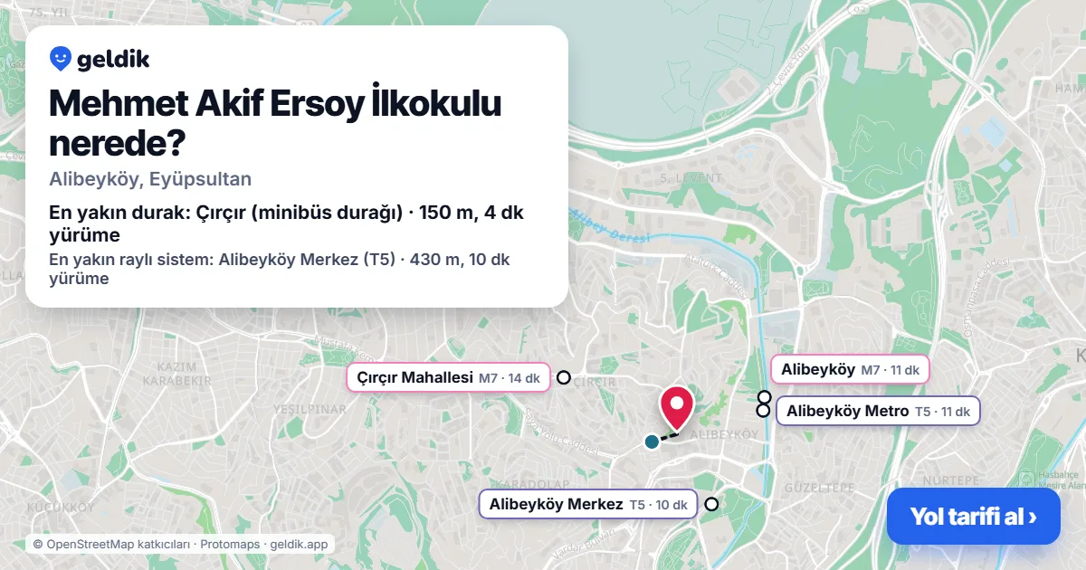 Mehmet Akif Ersoy İlkokulu nerede: haritada konumu ve en yakın duraklar, yürüme süreleriyle