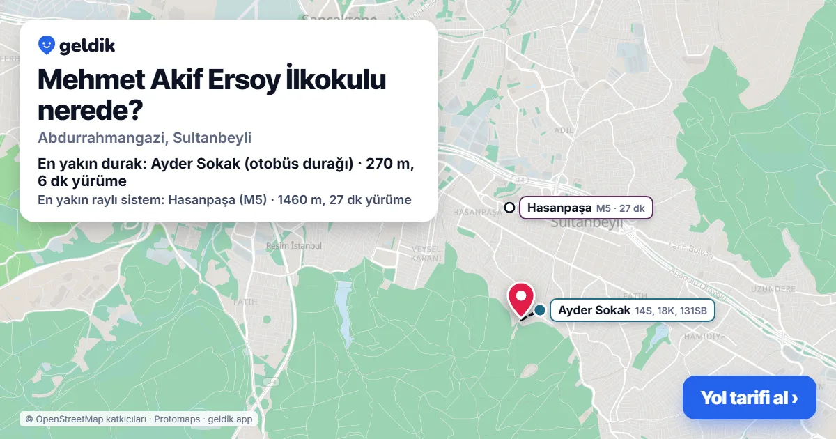 Where is Mehmet Akif Ersoy İlkokulu: map with its location and the nearest stops, with walking times