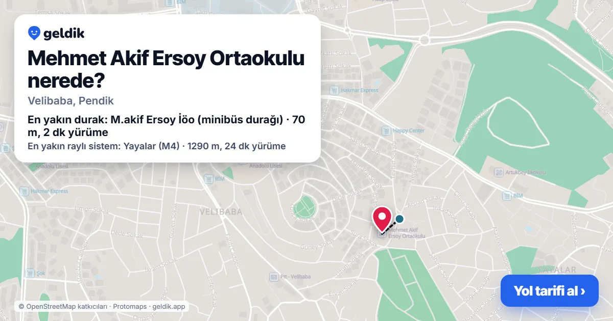 Mehmet Akif Ersoy Ortaokulu nerede: haritada konumu ve en yakın duraklar, yürüme süreleriyle