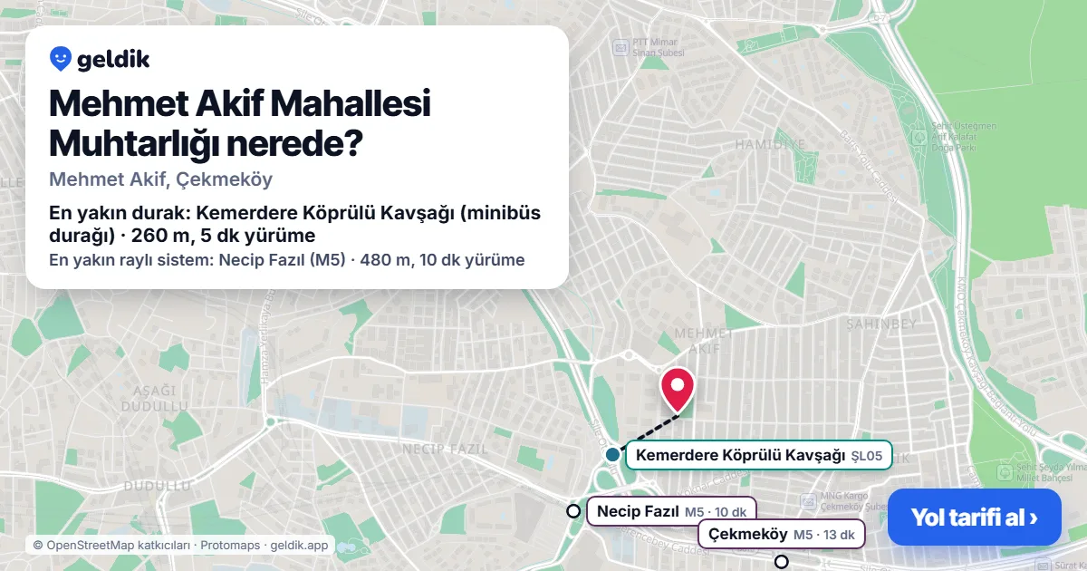 Where is Mehmet Akif Mahallesi Muhtarlığı: map with its location and the nearest stops, with walking times