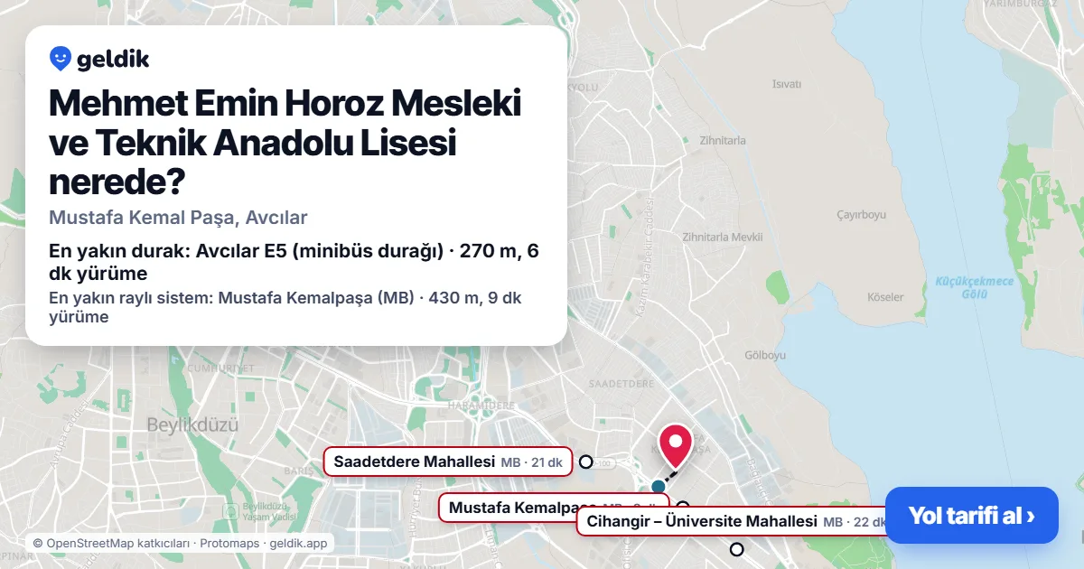 Mehmet Emin Horoz Mesleki ve Teknik Anadolu Lisesi nerede: haritada konumu ve en yakın duraklar, yürüme süreleriyle