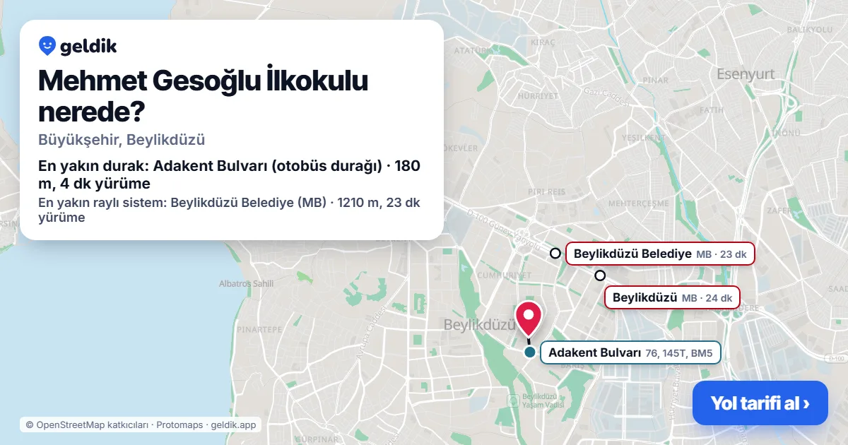 Where is Mehmet Gesoğlu İlkokulu: map with its location and the nearest stops, with walking times