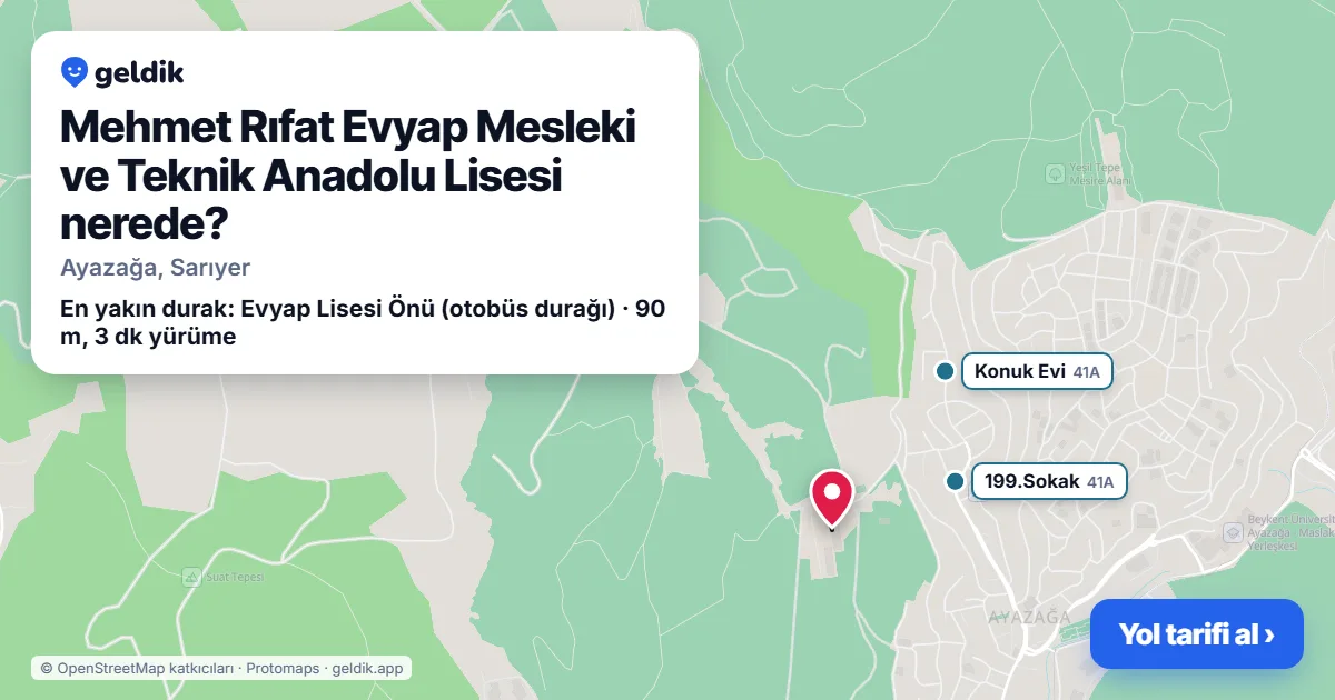 Where is Mehmet Rıfat Evyap Mesleki ve Teknik Anadolu Lisesi: map with its location and the nearest stops, with walking times