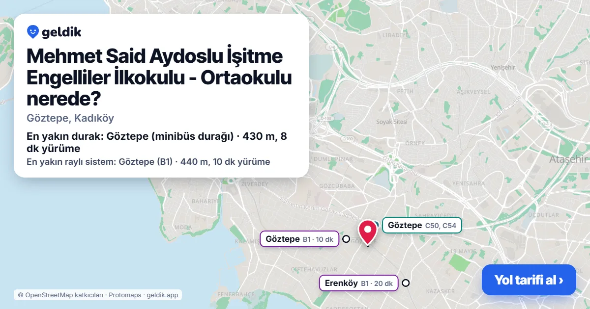 Mehmet Said Aydoslu İşitme Engelliler İlkokulu - Ortaokulu nerede: haritada konumu ve en yakın duraklar, yürüme süreleriyle