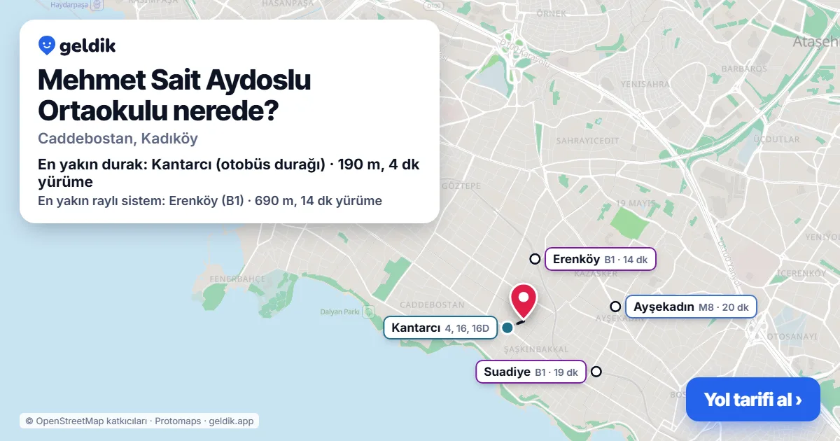 Mehmet Sait Aydoslu Ortaokulu nerede: haritada konumu ve en yakın duraklar, yürüme süreleriyle
