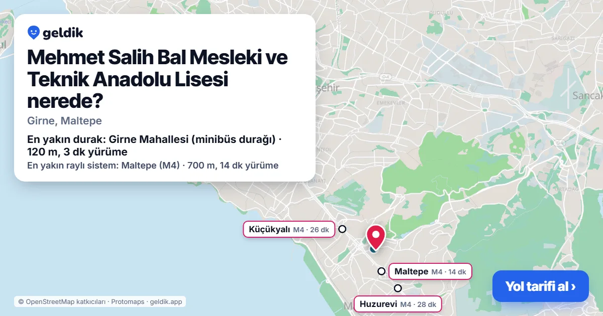 Mehmet Salih Bal Mesleki ve Teknik Anadolu Lisesi nerede: haritada konumu ve en yakın duraklar, yürüme süreleriyle