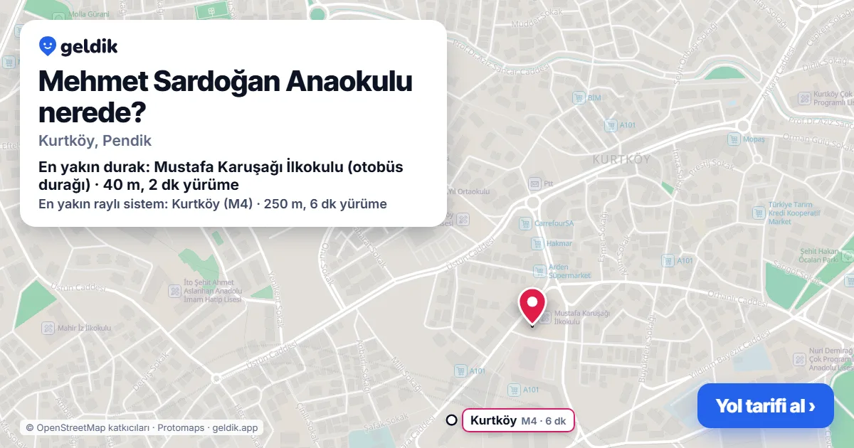 Mehmet Sardoğan Anaokulu nerede: haritada konumu ve en yakın duraklar, yürüme süreleriyle