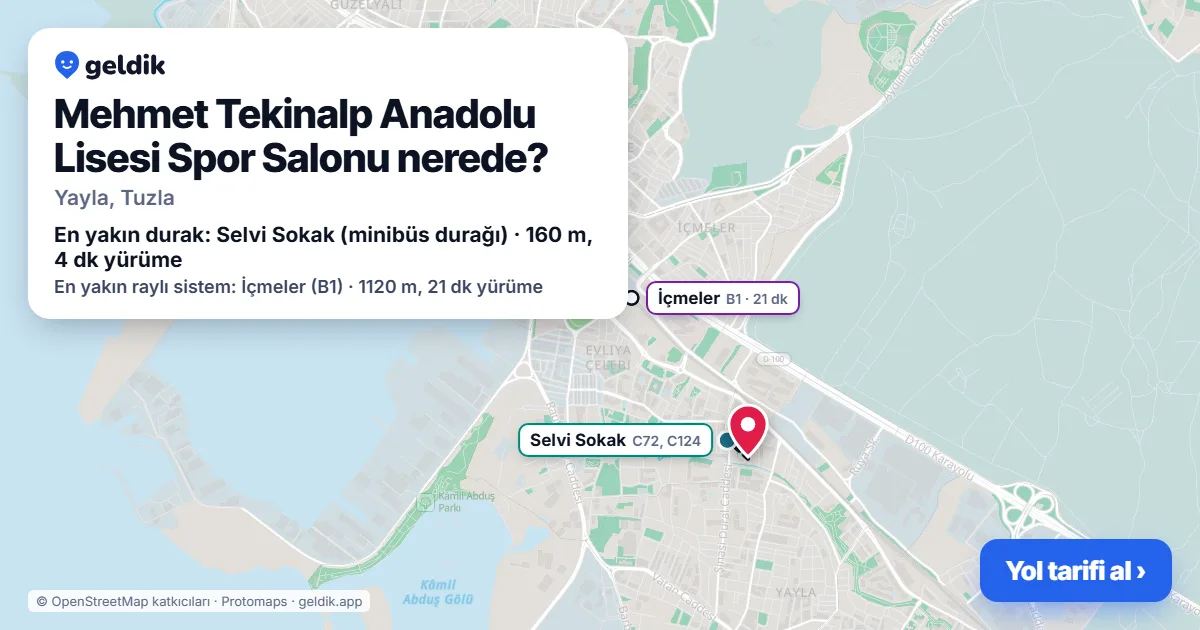 Mehmet Tekinalp Anadolu Lisesi Spor Salonu nerede: haritada konumu ve en yakın duraklar, yürüme süreleriyle