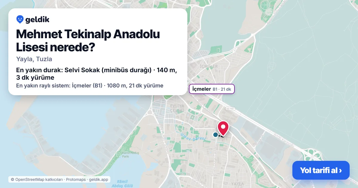 Mehmet Tekinalp Anadolu Lisesi nerede: haritada konumu ve en yakın duraklar, yürüme süreleriyle