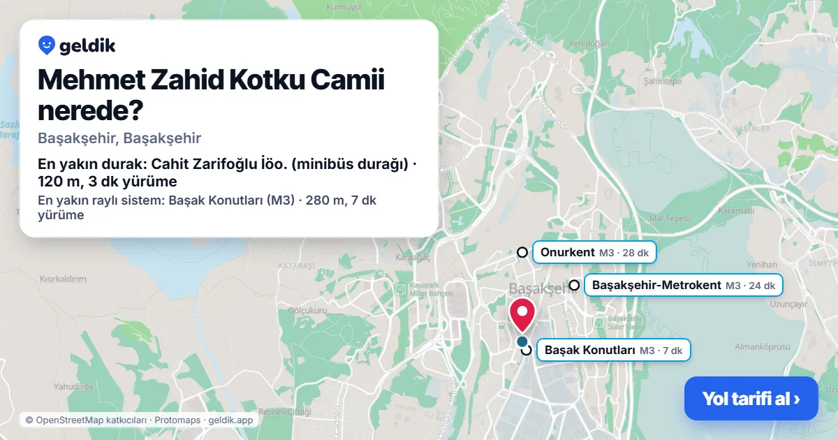 Mehmet Zahid Kotku Camii nerede: haritada konumu ve en yakın duraklar, yürüme süreleriyle
