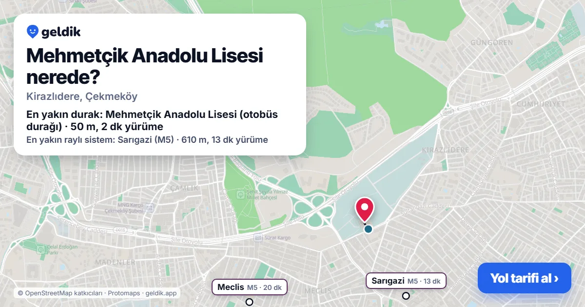 Where is Mehmetçik Anadolu Lisesi: map with its location and the nearest stops, with walking times