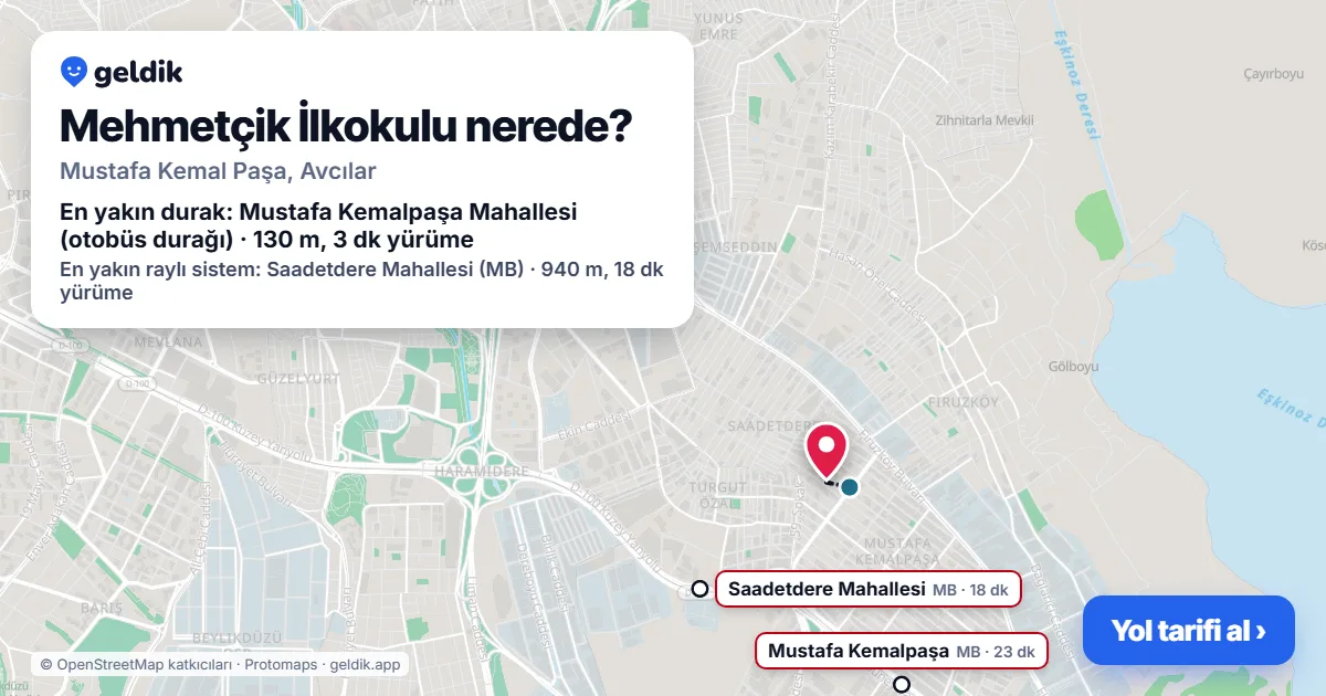 Where is Mehmetçik İlkokulu: map with its location and the nearest stops, with walking times