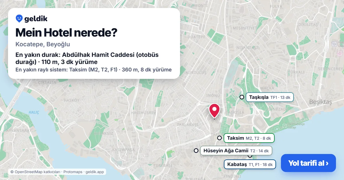 Where is Mein Hotel: map with its location and the nearest stops, with walking times