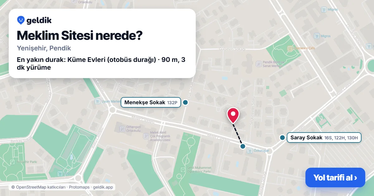 Meklim Sitesi nerede: haritada konumu ve en yakın duraklar, yürüme süreleriyle