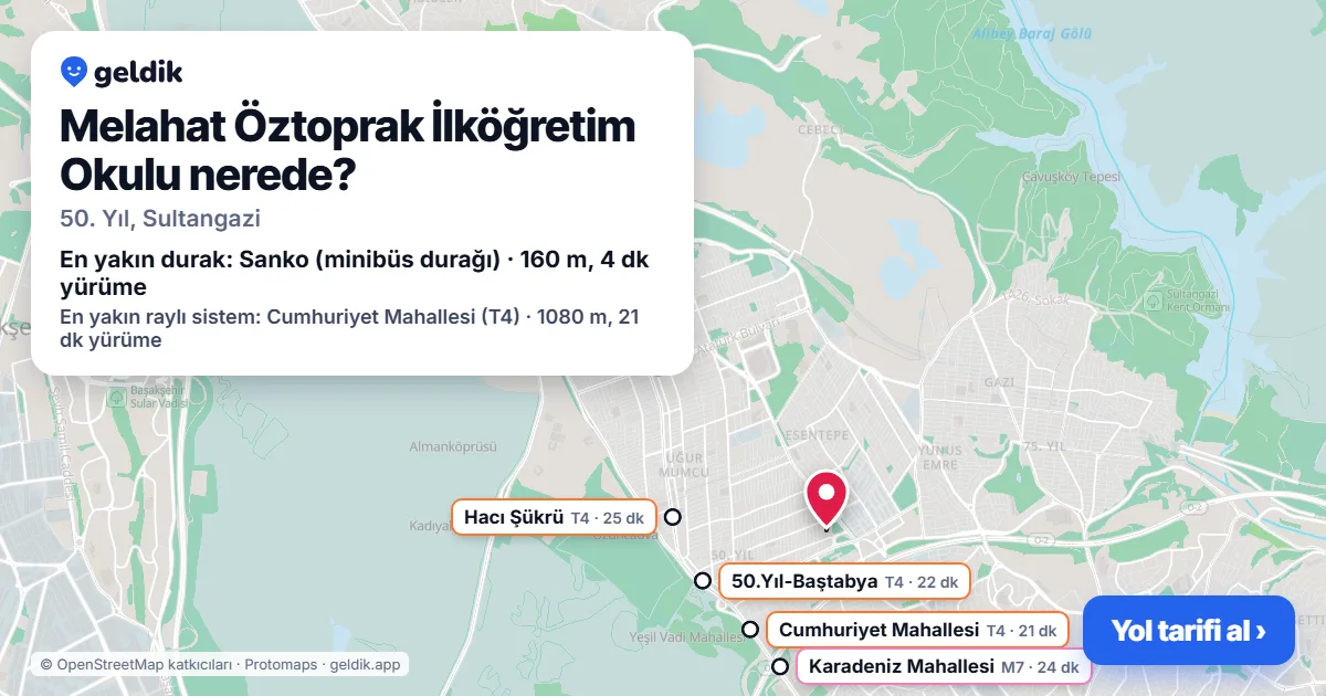 Where is Melahat Öztoprak İlköğretim Okulu: map with its location and the nearest stops, with walking times