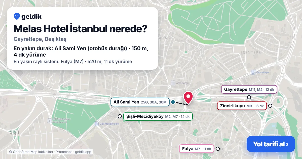 Melas Hotel İstanbul nerede: haritada konumu ve en yakın duraklar, yürüme süreleriyle