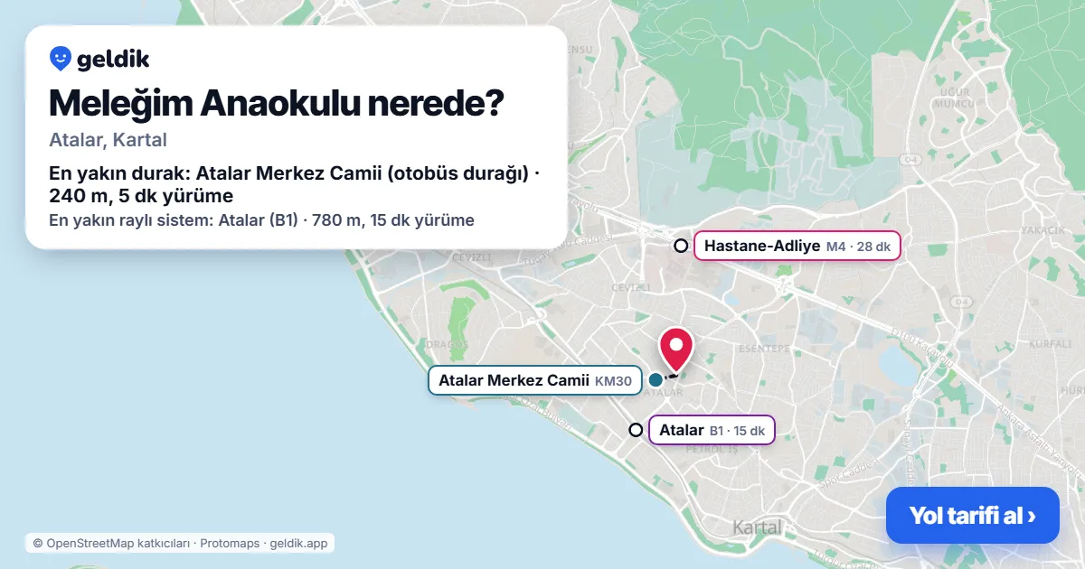 Where is Meleğim Anaokulu: map with its location and the nearest stops, with walking times