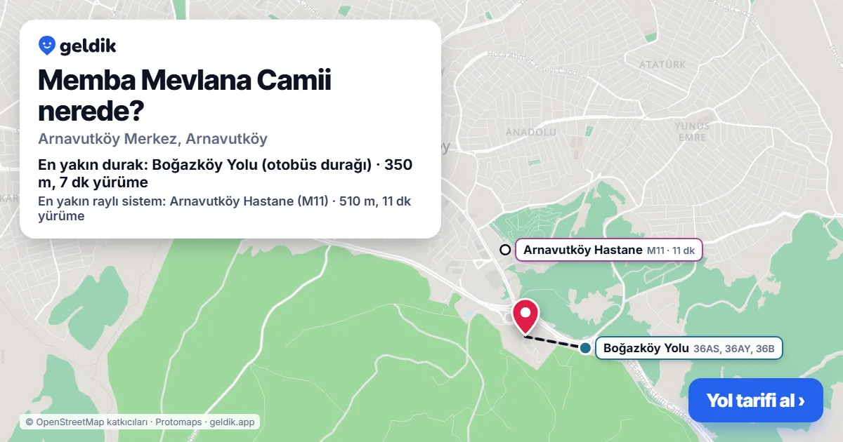Memba Mevlana Camii nerede: haritada konumu ve en yakın duraklar, yürüme süreleriyle