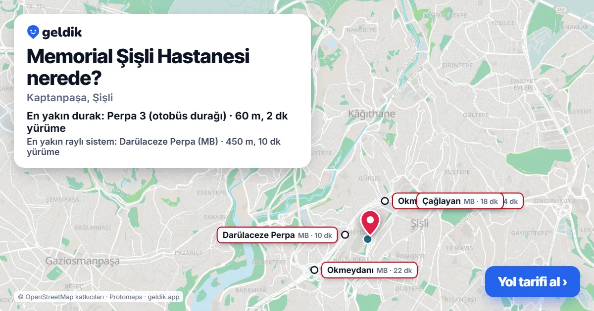Memorial Şişli Hastanesi nerede: haritada konumu ve en yakın duraklar, yürüme süreleriyle