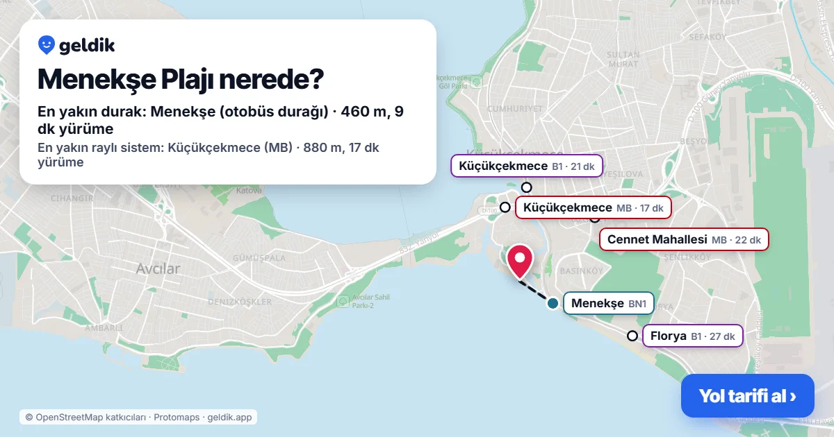 Menekşe Plajı nerede: haritada konumu ve en yakın duraklar, yürüme süreleriyle