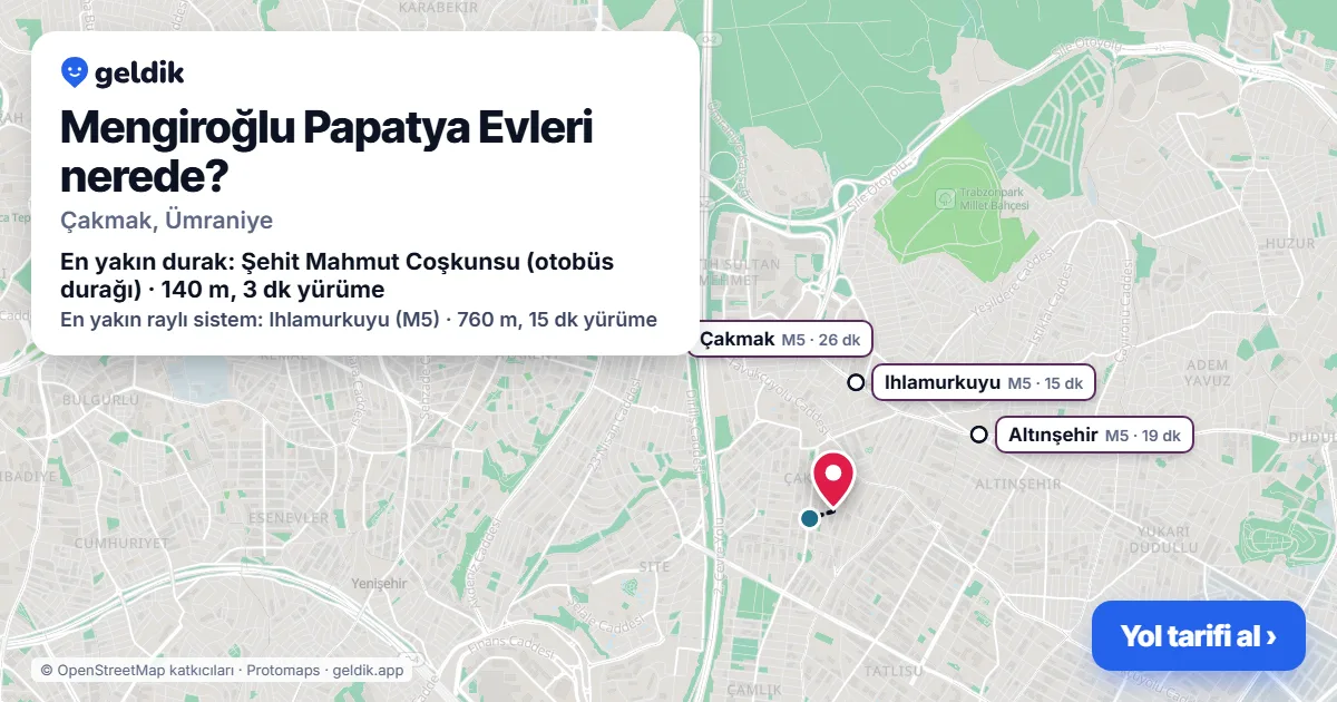 Mengiroğlu Papatya Evleri nerede: haritada konumu ve en yakın duraklar, yürüme süreleriyle