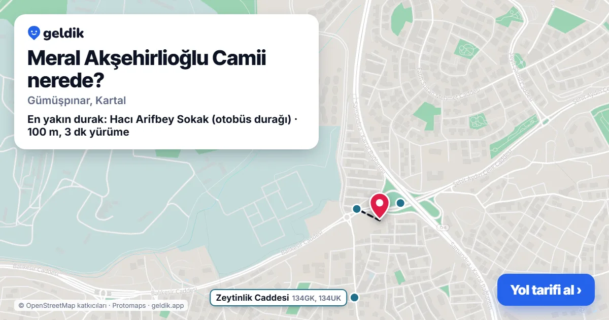 Where is Meral Akşehirlioğlu Camii: map with its location and the nearest stops, with walking times