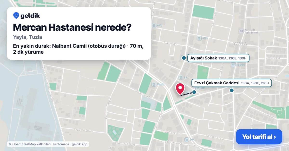 Mercan Hastanesi nerede: haritada konumu ve en yakın duraklar, yürüme süreleriyle