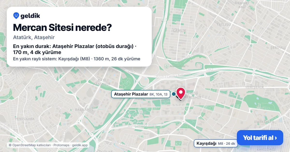 Where is Mercan Sitesi: map with its location and the nearest stops, with walking times