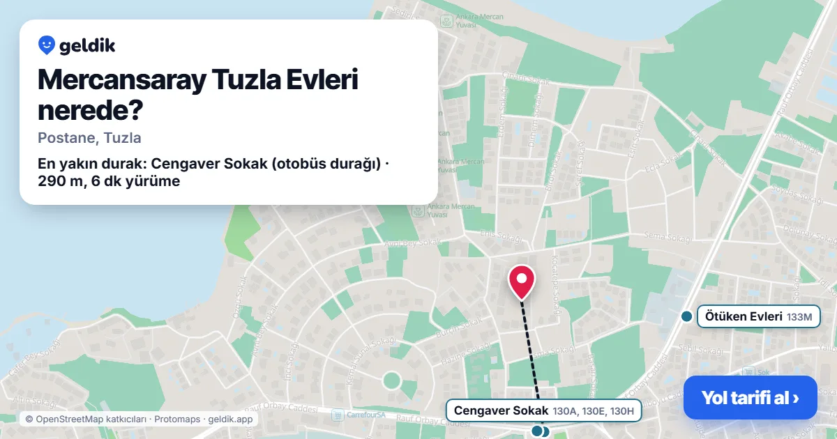 Mercansaray Tuzla Evleri nerede: haritada konumu ve en yakın duraklar, yürüme süreleriyle