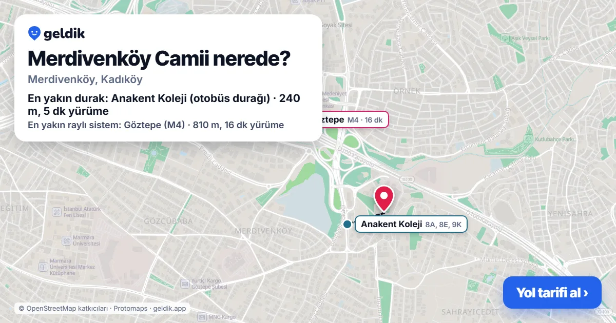 Where is Merdivenköy Camii: map with its location and the nearest stops, with walking times