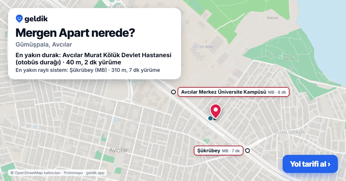 Mergen Apart nerede: haritada konumu ve en yakın duraklar, yürüme süreleriyle