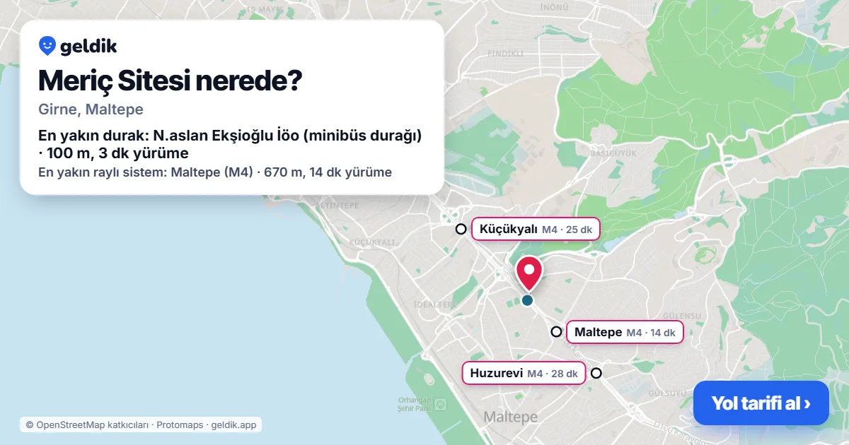 Where is Meriç Sitesi: map with its location and the nearest stops, with walking times