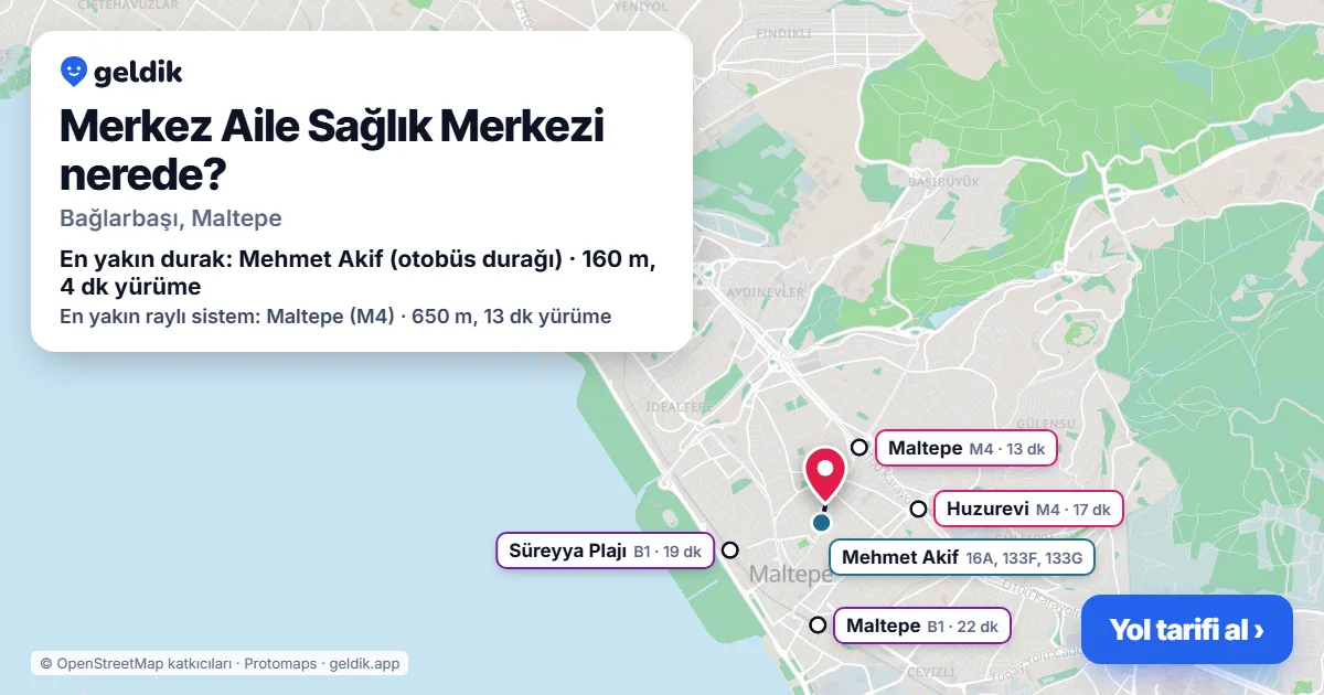 Merkez Aile Sağlık Merkezi nerede: haritada konumu ve en yakın duraklar, yürüme süreleriyle