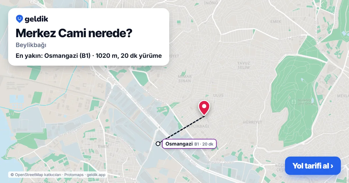 Where is Merkez Cami: map with its location and the nearest stops, with walking times