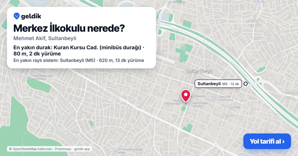 Merkez İlkokulu nerede: haritada konumu ve en yakın duraklar, yürüme süreleriyle