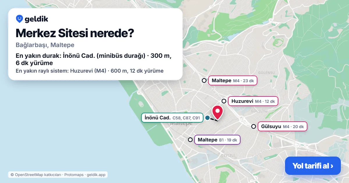 Merkez Sitesi nerede: haritada konumu ve en yakın duraklar, yürüme süreleriyle