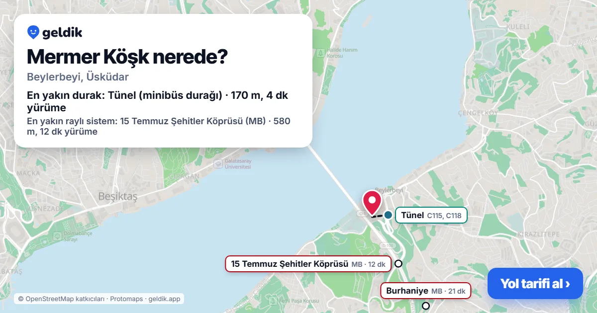 Where is Marble Pavilion: map with its location and the nearest stops, with walking times