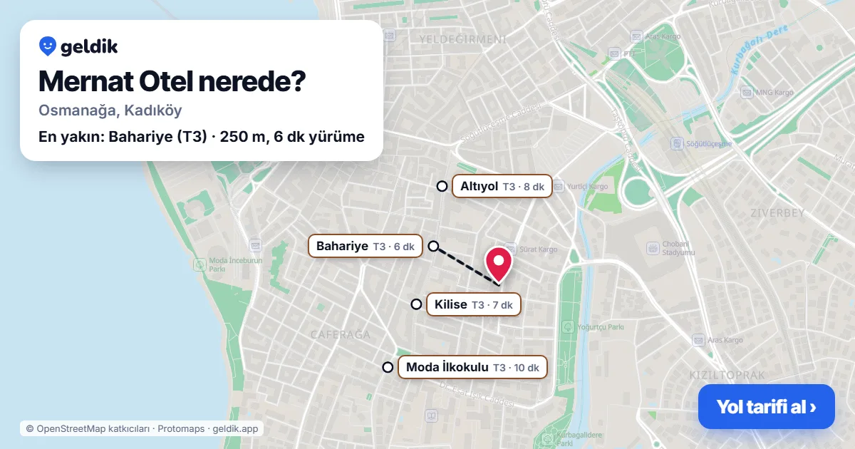 Mernat Otel nerede: haritada konumu ve en yakın duraklar, yürüme süreleriyle