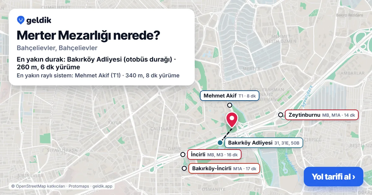 Where is Merter Mezarlığı: map with its location and the nearest stops, with walking times