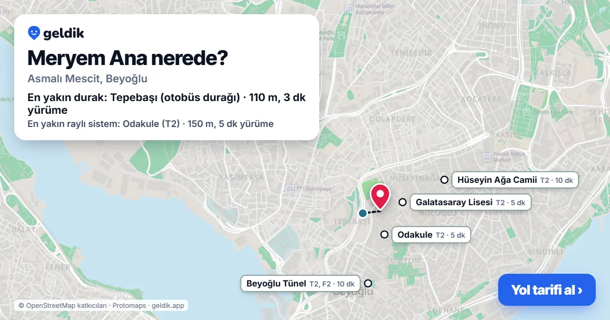 Meryem Ana nerede: haritada konumu ve en yakın duraklar, yürüme süreleriyle