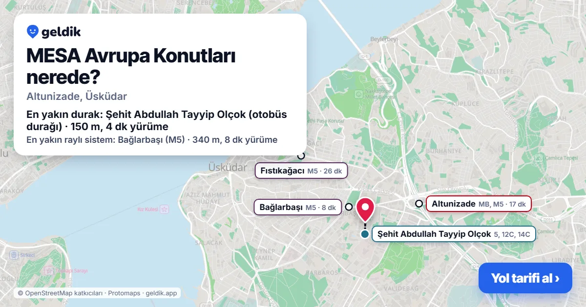 MESA Avrupa Konutları nerede: haritada konumu ve en yakın duraklar, yürüme süreleriyle