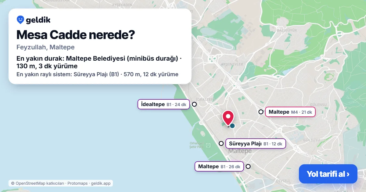 Mesa Cadde nerede: haritada konumu ve en yakın duraklar, yürüme süreleriyle