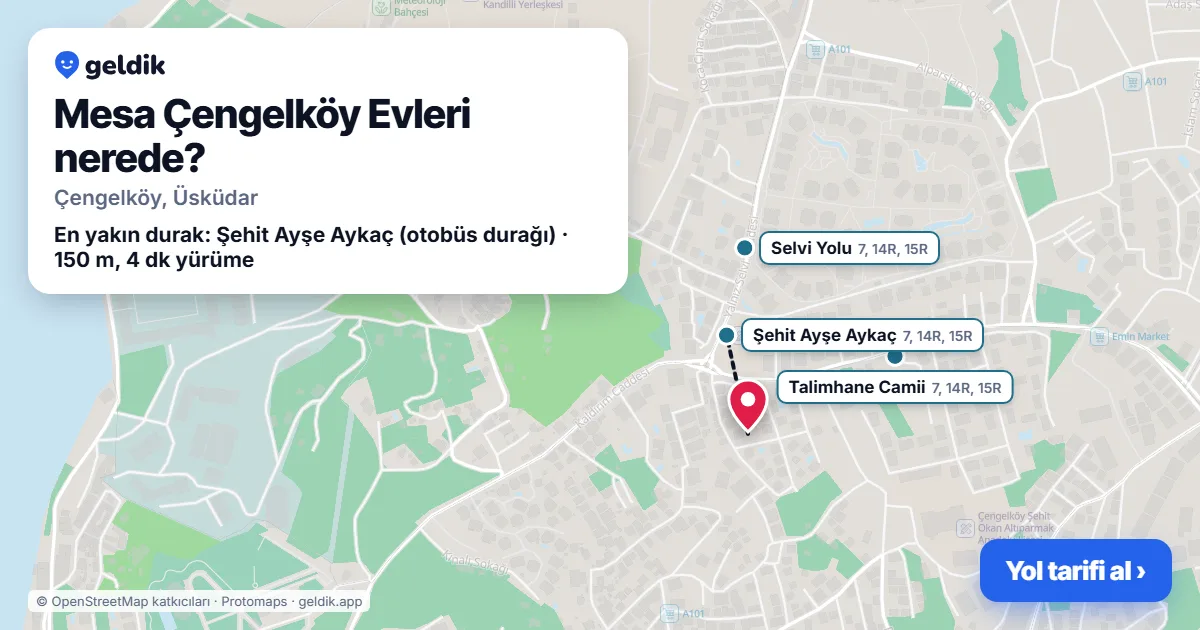 Mesa Çengelköy Evleri nerede: haritada konumu ve en yakın duraklar, yürüme süreleriyle