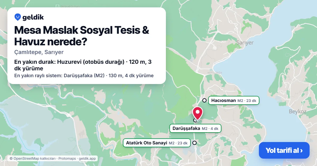 Where is Mesa Maslak Sosyal Tesis & Havuz: map with its location and the nearest stops, with walking times
