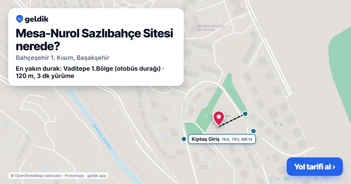 Mesa-Nurol Sazlıbahçe Sitesi nerede: haritada konumu ve en yakın duraklar, yürüme süreleriyle