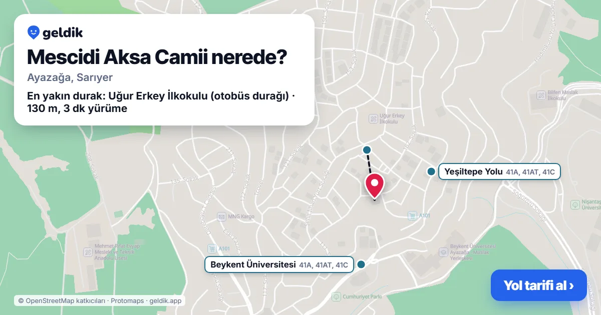 Mescidi Aksa Camii nerede: haritada konumu ve en yakın duraklar, yürüme süreleriyle