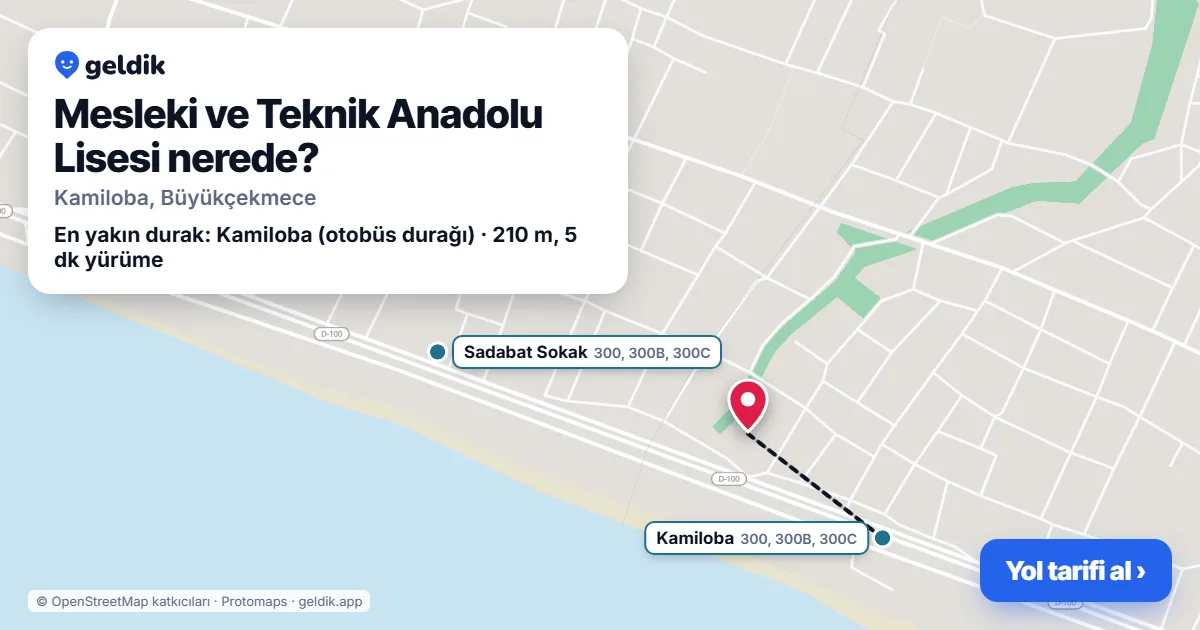 Mesleki ve Teknik Anadolu Lisesi nerede: haritada konumu ve en yakın duraklar, yürüme süreleriyle