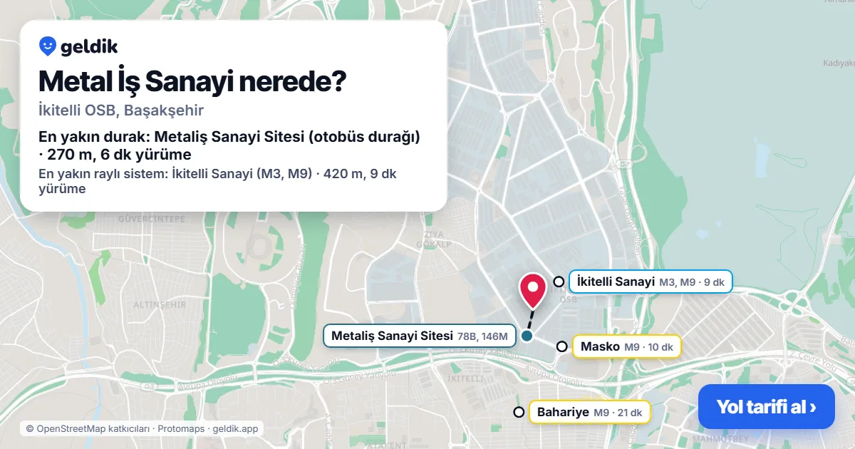 Metal İş Sanayi nerede: haritada konumu ve en yakın duraklar, yürüme süreleriyle